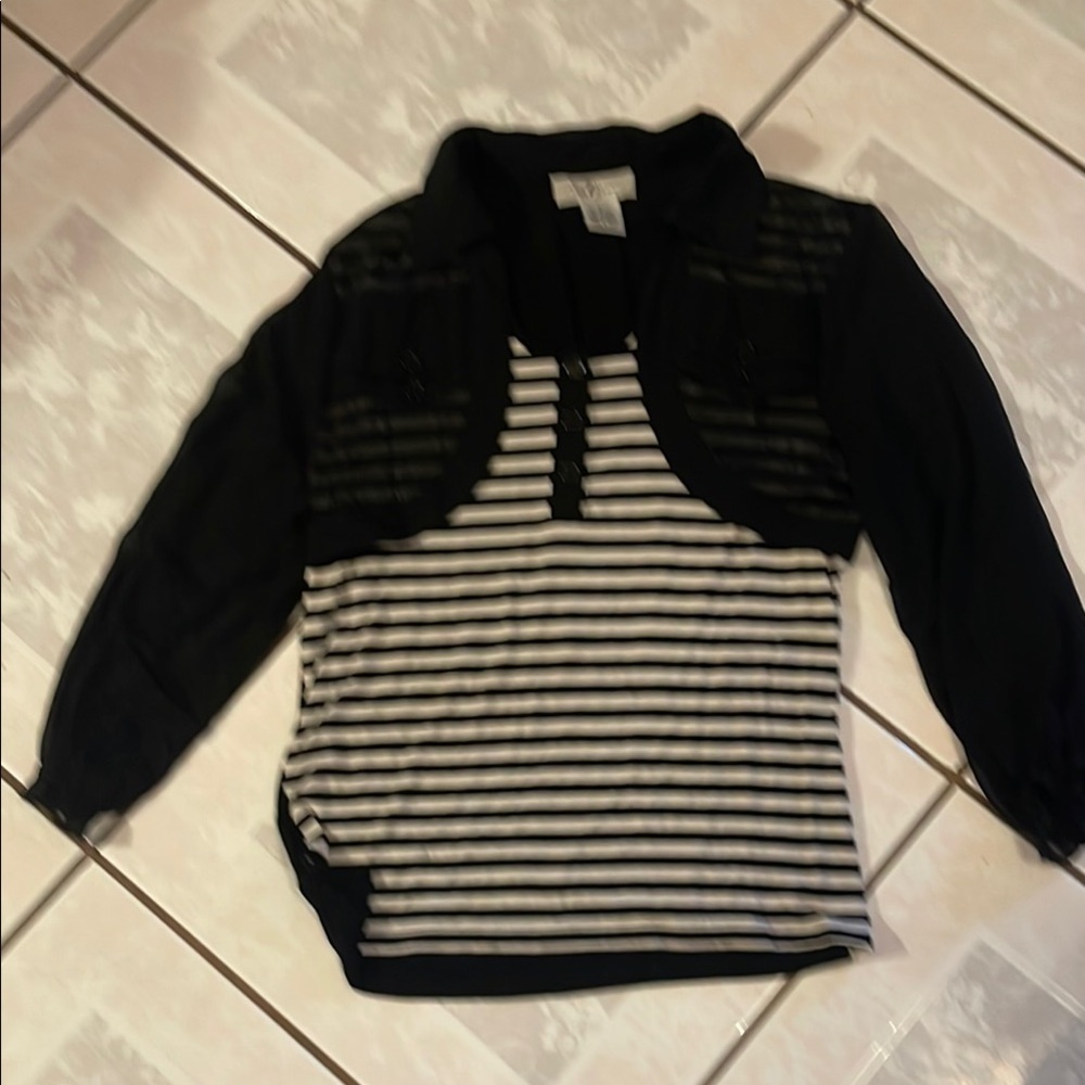 Black and White Striped Knit Blouse